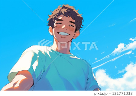青空と笑顔の男性イラスト「AI生成画像」 121771338