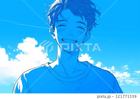青空と笑顔の男性イラスト「AI生成画像」 121771339