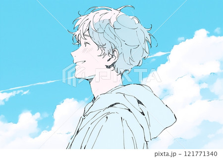青空と笑顔の男性イラスト「AI生成画像」 121771340