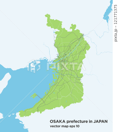 日本の大阪府のシンプルな緑色のロードマップ 121771375