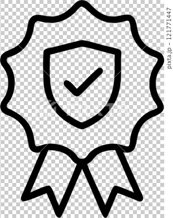 rust badge symbols in outline icon style, building relationships with Customers theme. 121771447