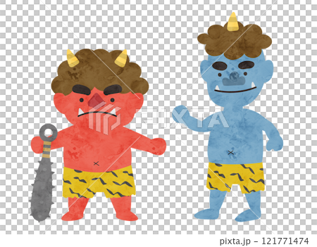 赤鬼と青鬼の水彩風ベクターイラスト 121771474