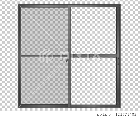 ブラックの引き違い窓　c　網戸 121771483
