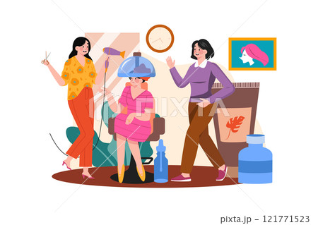 Woman Getting Hair Incubation At Hairdresser Shop. Woman Getting Hair Incubation At Hairdresser Shop. 121771523
