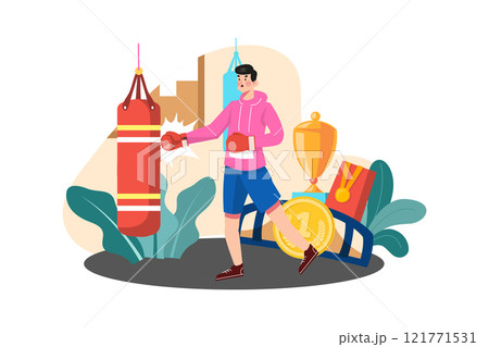 Man Boxing Training At Home Illustration concept on white background Man Boxing Training At Home Illustration concept on white background 121771531