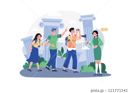 Tour Guide Lady And Group Of Tourists 121771542