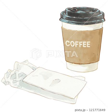 テイクアウトコーヒーと紙おてふき 121771649