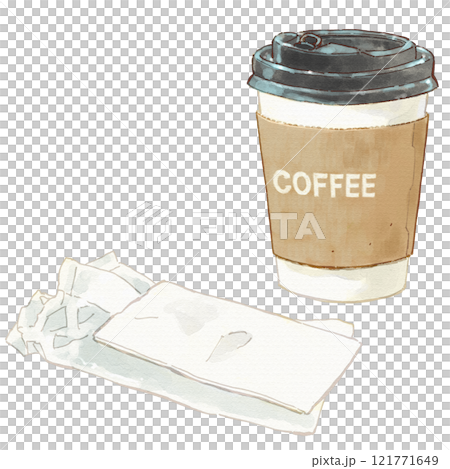 テイクアウトコーヒーと紙おてふき 121771649