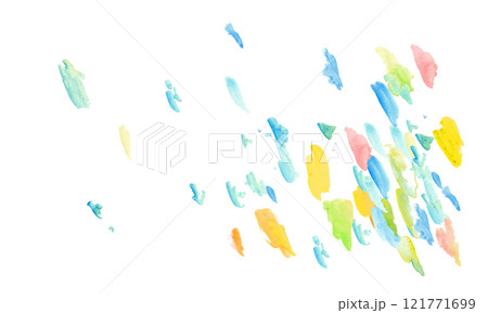 水彩画。水彩タッチの絵の具のシンプルフレーム。インクの跳ねた跡。水彩の抽象イメージ。 121771699