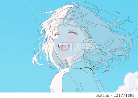 青空とかわいい女性イラスト「AI生成画像」 121771899