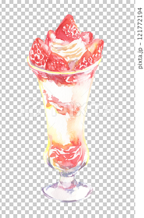 Watercolor illustration of fruit parfait: strawberry 121772194
