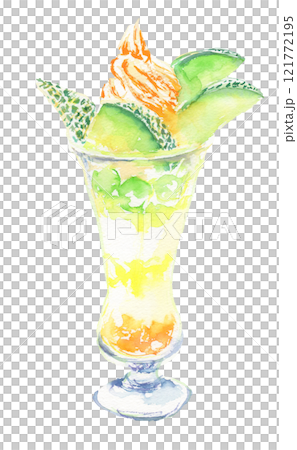 フルーツパフェの水彩イラスト　メロン 121772195