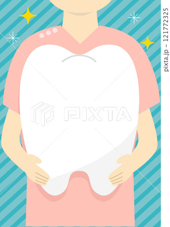 歯を手に持つ人物のイラスト 歯科医院 掲示物ポスター　 121772325