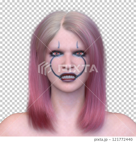 Close-up of a woman's face with clown makeup Close-up of a woman's face with clown makeup 121772440