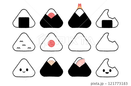 色々なおにぎりのかわいいアイコンセット 121773183
