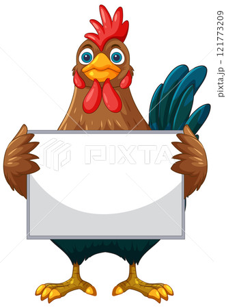 Cartoon Rooster Holding Blank Sign 121773209