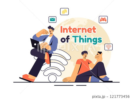 Internet of Things IoT Vector Illustration featuring Technology, Smart Connection and Control Devices in a Network for Industrial with Internet Access 121773456