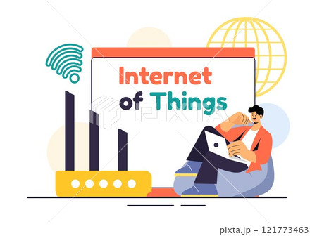 Internet of Things IoT Vector Illustration featuring Technology, Smart Connection and Control Devices in a Network for Industrial with Internet Access Internet of Things IoT Vector Illustration featuring Technology, Smart Connection and Control Devices in a Network for Industrial with Internet Access 121773463