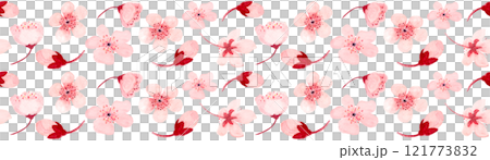 Pink sakura flowers seamless watercolor border isolated on white. Hand painted high quality illustrations for wrapping paper, textile, cards, wedding invitations, beauty salon ads, packaging. Spring Pink sakura flowers seamless watercolor border isolated on white. Hand painted high quality illustrations for wrapping paper, textile, cards, wedding invitations, beauty salon ads, packaging. Spring 121773832