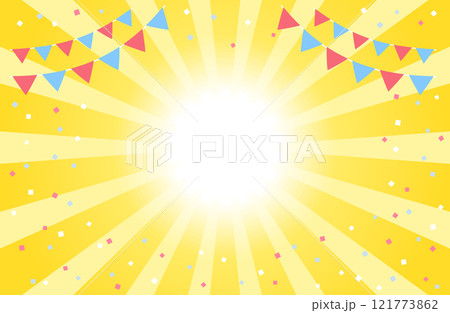 集中線 サンバースト 紙吹雪 ガーランド 旗 フラッグ 背景イラスト 黄色 イエロー 121773862