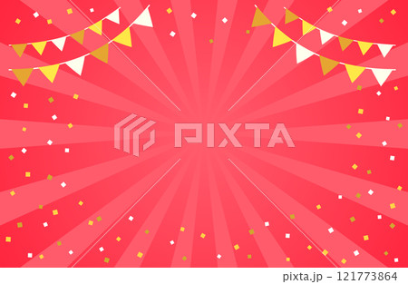 集中線 サンバースト 紙吹雪 ガーランド 旗 フラッグ  背景イラスト 赤 レッド 121773864