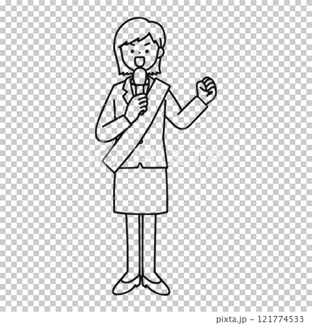 Election campaign/woman giving a speech line drawing Election campaign/woman giving a speech line drawing 121774533