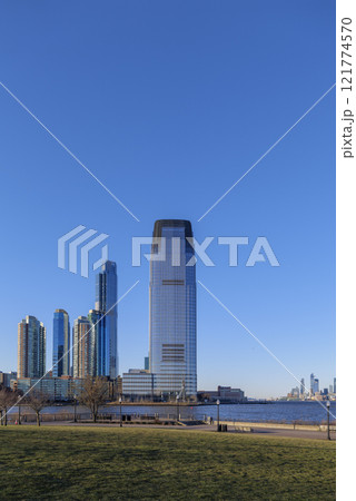Exchange Place, New Jersey from Liberty State Park at spring with clear blue sky 2024 121774570
