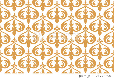 Floral pattern. Vintage wallpaper in the Baroque style. Seamless vector background. White and golden ornament for fabric, wallpaper, packaging. Ornate Damask flower ornament 121774890
