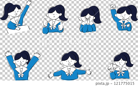 Icon set of various facial expressions of female students in uniform Icon set of various facial expressions of female students in uniform 121775015