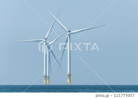 View of the Offshore wind power systems off the western coast of Taiwan. View of the Offshore wind power systems off the western coast of Taiwan. 121775057