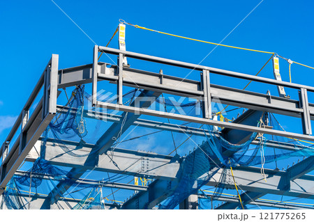 建設現場　高所作業　スタンション　親綱用支柱　親綱　水平ネット　安全対策　鉄骨工事　労働災害防止対策 121775265