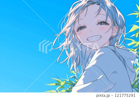 青空と笑顔がかわいい女性イラスト「AI生成画像」 121775291