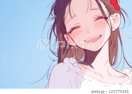 青空と笑顔がかわいい女性イラスト「AI生成画像」 121775293