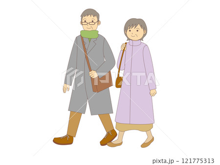 冬に観光をするシニアの男女のイラストのイメージ_主線あり 冬に観光をするシニアの男女のイラストのイメージ_主線あり 121775313