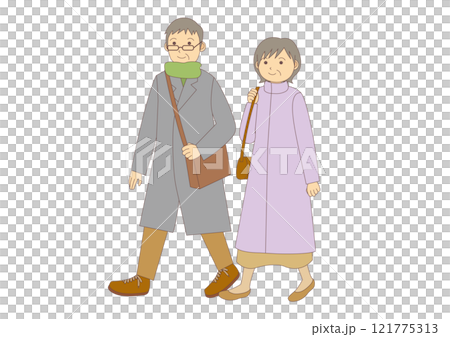 冬に観光をするシニアの男女のイラストのイメージ_主線あり 冬に観光をするシニアの男女のイラストのイメージ_主線あり 121775313