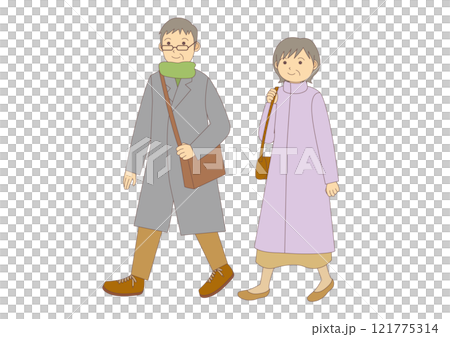 一組老年男女冬季旅遊插畫_以主線為主線 121775314