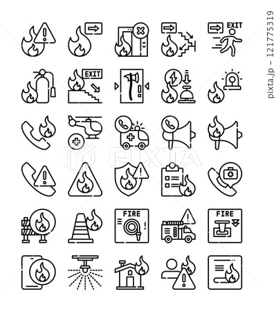 set of fire emergency element line icon 121775319