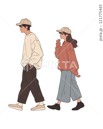 男女2人 仲良く歩くイラスト 男女2人 仲良く歩くイラスト 121775485