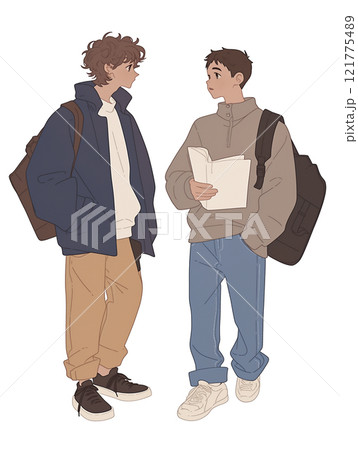 男2人で話し合うイラスト 男2人で話し合うイラスト 121775489