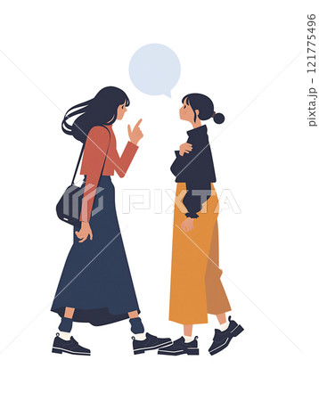 女の子2人で話し合うイラスト 121775496