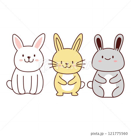Set of Cute Rabbit Bunny Animal Cartoon Character with Happy Expression Set of Cute Rabbit Bunny Animal Cartoon Character with Happy Expression 121775560