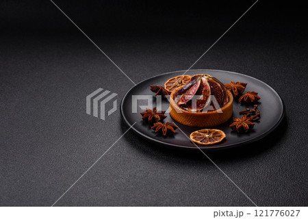 Sweet tart with figs, cheese cream and pecans Sweet tart with figs, cheese cream and pecans 121776027