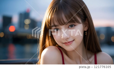 夜の街で優しく微笑む港区女子 121776105