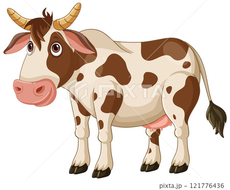 Cartoon Cow with Brown Spots 121776436
