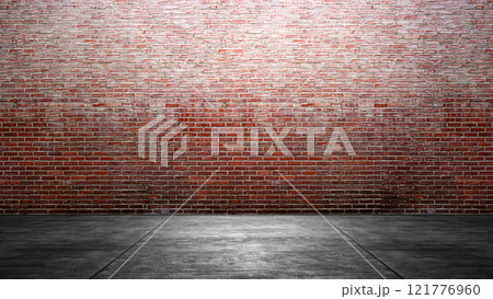 Red wall with plastered concrete floor. Abstract pattern of a brick wall Red wall with plastered concrete floor. Abstract pattern of a brick wall 121776960