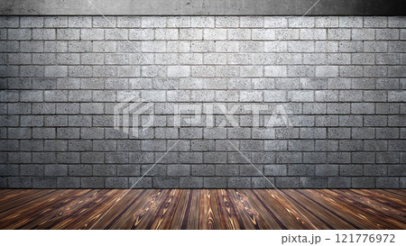 Black wall with wooden floor. Abstract pattern of a brick wall Black wall with wooden floor. Abstract pattern of a brick wall 121776972