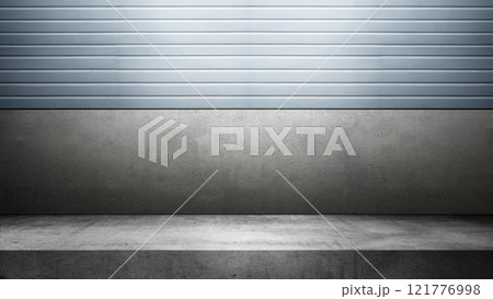 Blue wall with white shelf. Abstract pattern of a wall with cement and horizontal ribbed lines Blue wall with white shelf. Abstract pattern of a wall with cement and horizontal ribbed lines 121776998