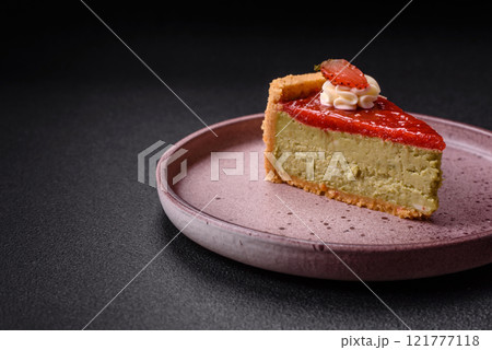 No baked sweet strawberry cheesecake with pistachio and cream cheese No baked sweet strawberry cheesecake with pistachio and cream cheese 121777118