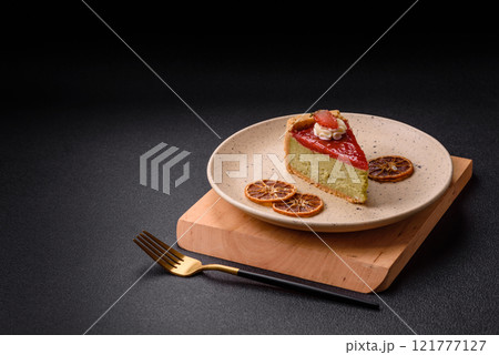 No baked sweet strawberry cheesecake with pistachio and cream cheese No baked sweet strawberry cheesecake with pistachio and cream cheese 121777127