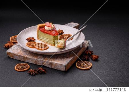 No baked sweet strawberry cheesecake with pistachio and cream cheese No baked sweet strawberry cheesecake with pistachio and cream cheese 121777148